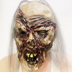 "The Bound Ghoul" Horror Mask - Realistic Latex Ghost Face with Attached Rusty Chain Detail for Haunted Houses, Escape Rooms, and Extreme Scare Performances