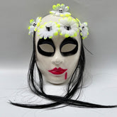 Gothic Day of the Dead Female Ghost Mask - Realistic Long-Haired Sugar Skull Veiled Headwear - Haunting Masquerade Party Costume & Haunted House Prop