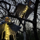 Spooky Hanging Ghost Door Curtain with Skulls - 40-inch Creepy Gauze Backdrop for Halloween Haunted House Decor and Gothic Party Props