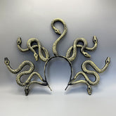 Mythical Medusa Snake Headband - Gold Shimmering Serpent Hair Accessory for Halloween Cosplay and Gothic Costume Parties