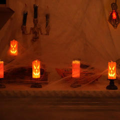 Halloween LED Skull & Pumpkin Candle Lamps - Battery-Operated Flameless Candlestick Props - Spooky Horror Tabletop Ornaments for Haunted House Decor and Gothic Party Atmosphere