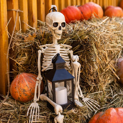 Lifelike Poseable Skeleton Prop - 5-foot Full Body Human Bones for Halloween Outdoor Graveyard Decor, Haunted House Scenes, and Spooky Party Accents