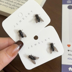 Realistic Housefly Drop Earrings - Unique Abstract Insect Jewelry & Fun Exaggerated Prank Gift for Her