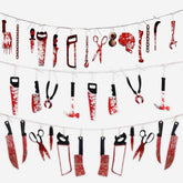 Bloody Slasher Weapon Garland - Realistic Horror Knife Banner and Hanging Pendant Props for Haunted House and Party Wall Decor