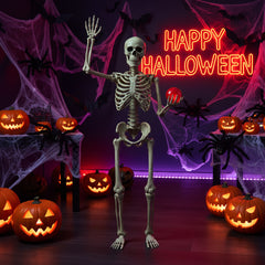 5.4-Foot Life-Size Posable Halloween Skeleton - 165cm Realistic Human Bone Model for Haunted House Decor, Graveyard Scenes, and Spooky Outdoor Party Displays