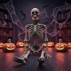 5.4-Foot Life-Size Posable Halloween Skeleton - 165cm Realistic Human Bone Model for Haunted House Decor, Graveyard Scenes, and Spooky Outdoor Party Displays