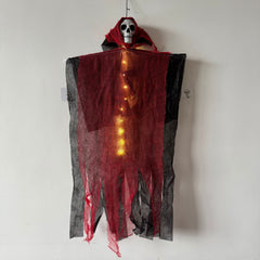 Spooky Hanging Ghost Door Curtain with Skulls - 40-inch Creepy Gauze Backdrop for Halloween Haunted House Decor and Gothic Party Props