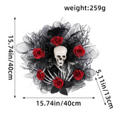 Spooky Red Rose & Skull Floral Wreath - 16-inch Gothic Mesh Door Decor for Halloween Parties and Haunted House Props