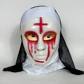 Horror Nun Mask with Black Veil - Terrifying Valak-Style Cosplay Headgear for Halloween Parties and Haunted House Decor
