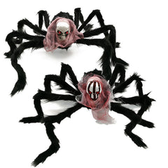 Giant Halloween Plush Spider with Realistic Skeleton Head - Posable Furry Monster Spider Prop - Spooky Haunted House Decor, Outdoor Yard Prank & Horror Party Supplies