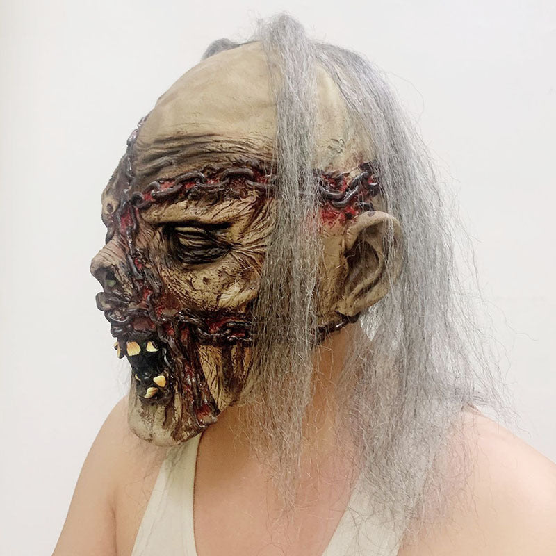 "The Bound Ghoul" Horror Mask - Realistic Latex Ghost Face with Attached Rusty Chain Detail for Haunted Houses, Escape Rooms, and Extreme Scare Performances