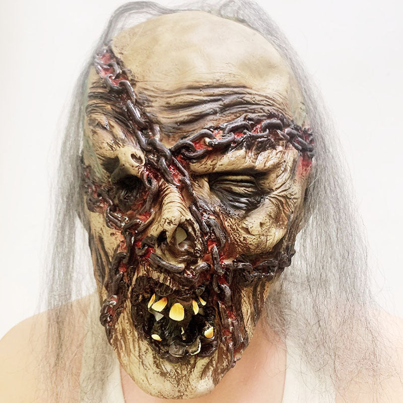 "The Bound Ghoul" Horror Mask - Realistic Latex Ghost Face with Attached Rusty Chain Detail for Haunted Houses, Escape Rooms, and Extreme Scare Performances