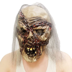 "The Bound Ghoul" Horror Mask - Realistic Latex Ghost Face with Attached Rusty Chain Detail for Haunted Houses, Escape Rooms, and Extreme Scare Performances