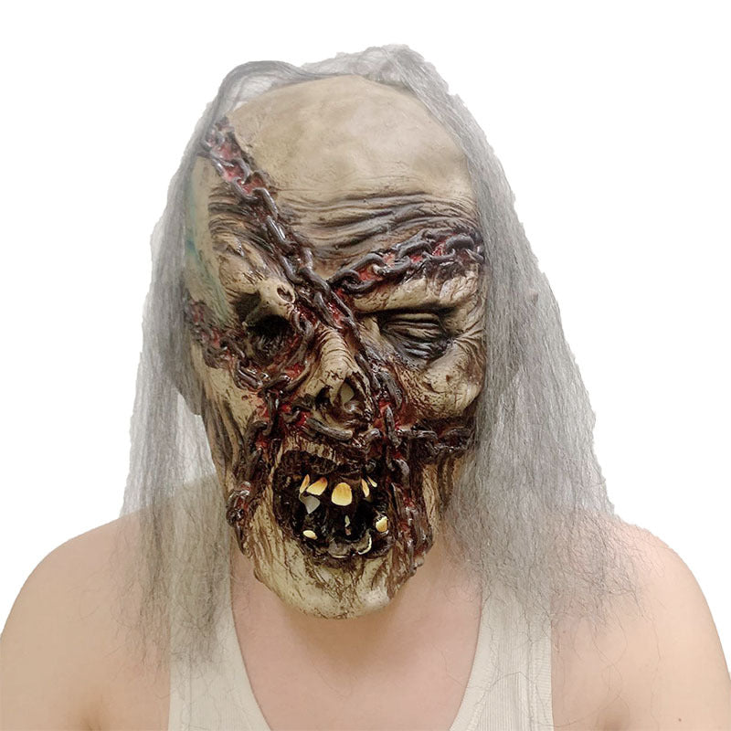 "The Bound Ghoul" Horror Mask - Realistic Latex Ghost Face with Attached Rusty Chain Detail for Haunted Houses, Escape Rooms, and Extreme Scare Performances