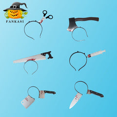 Halloween Horror Headband Props - Realistic Bloody Knife, Syringe, and Scissors Hair Accessories - Spooky Masquerade Costume Jewelry for Haunted House Pranks