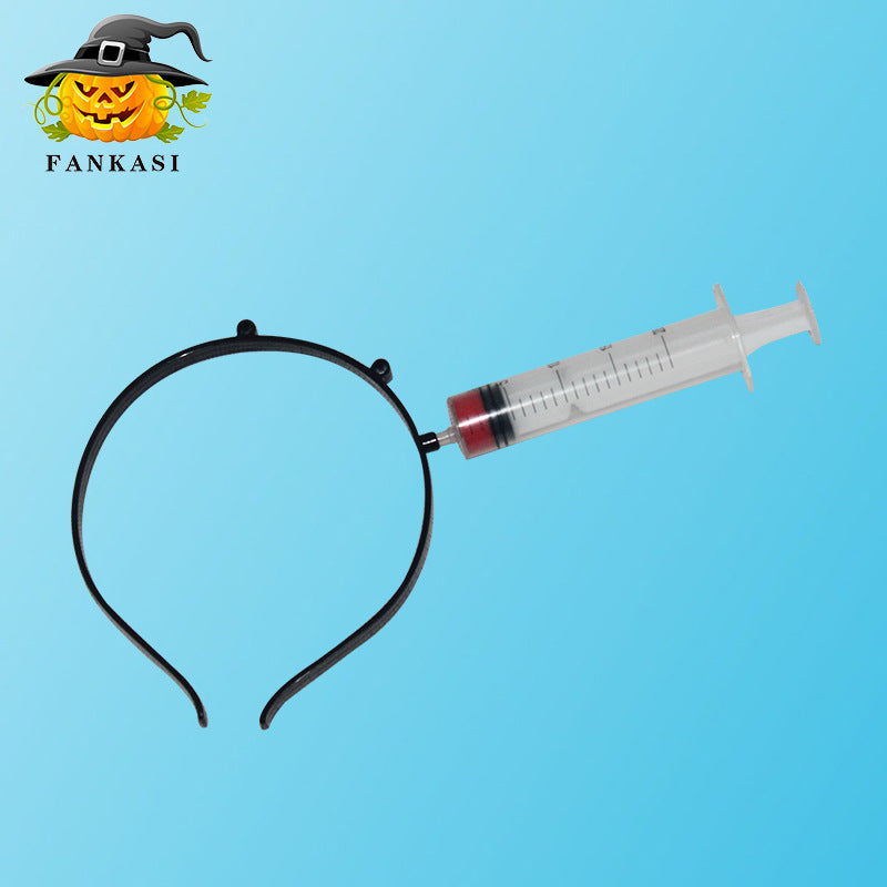 Halloween Horror Headband Props - Realistic Bloody Knife, Syringe, and Scissors Hair Accessories - Spooky Masquerade Costume Jewelry for Haunted House Pranks