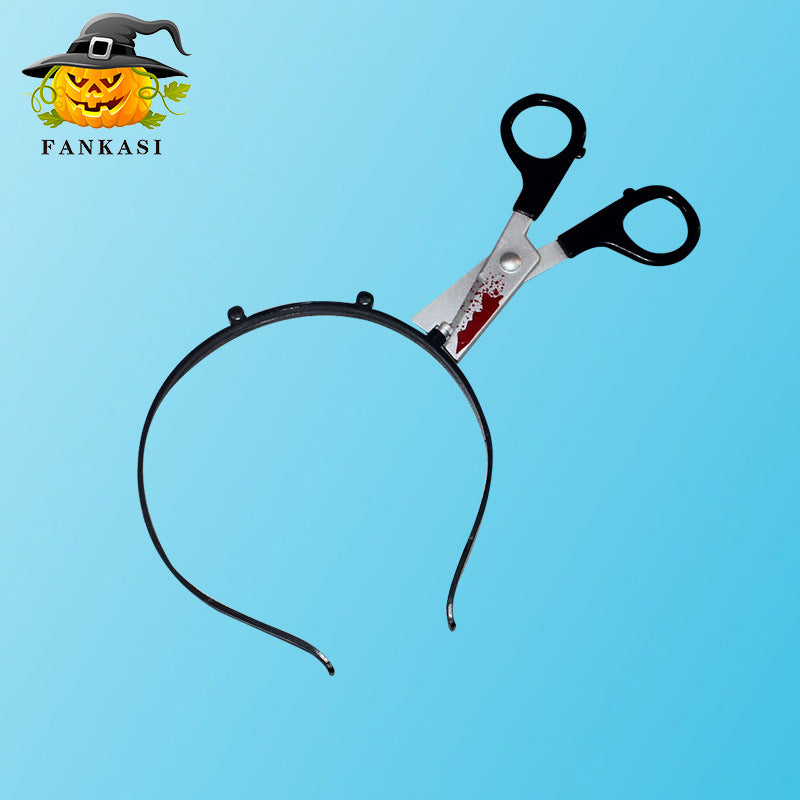 Halloween Horror Headband Props - Realistic Bloody Knife, Syringe, and Scissors Hair Accessories - Spooky Masquerade Costume Jewelry for Haunted House Pranks