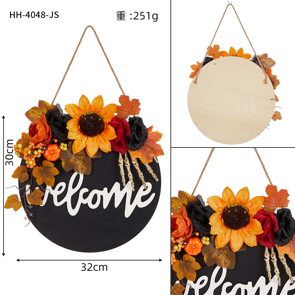 Spooky Skull Door Wreath - 16-inch Gothic Halloween Garland with Realistic Bone Accents - Horror-Themed Wall Decor for Haunted House Scenes and Party Entryways