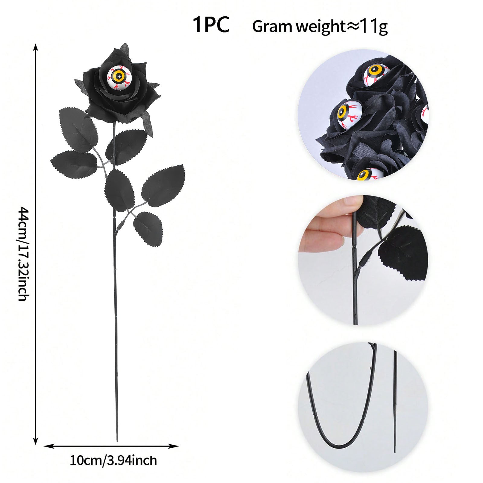 Artificial Halloween Floral Picks with Skulls and Spiders - 15-inch Gothic Rose Stems for Spooky Flower Arrangements and DIY Wreath Accents