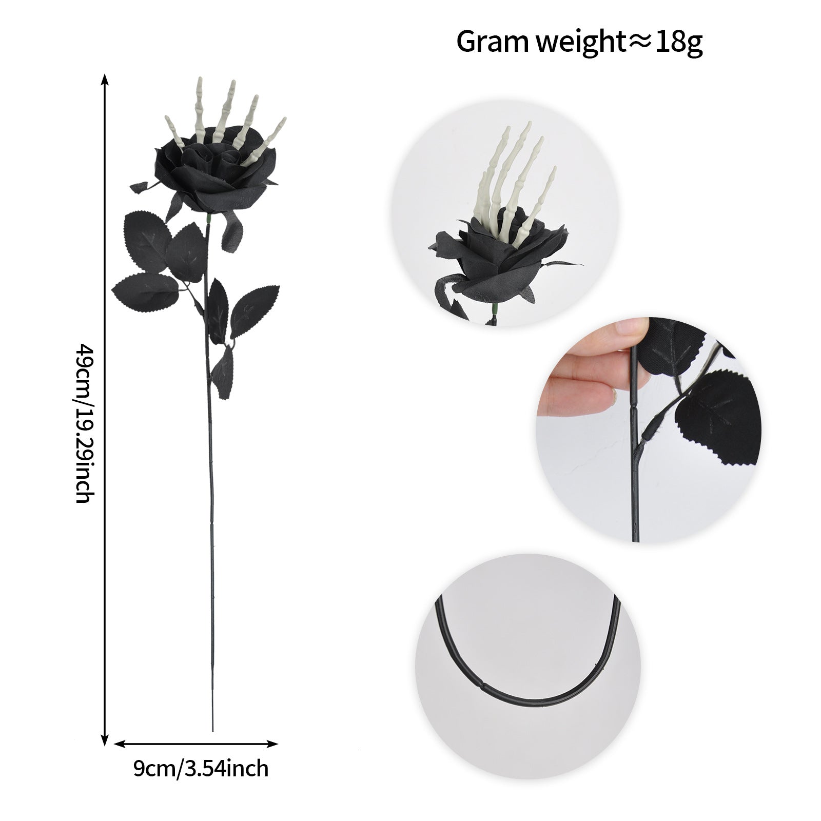 Artificial Halloween Floral Picks with Skulls and Spiders - 15-inch Gothic Rose Stems for Spooky Flower Arrangements and DIY Wreath Accents