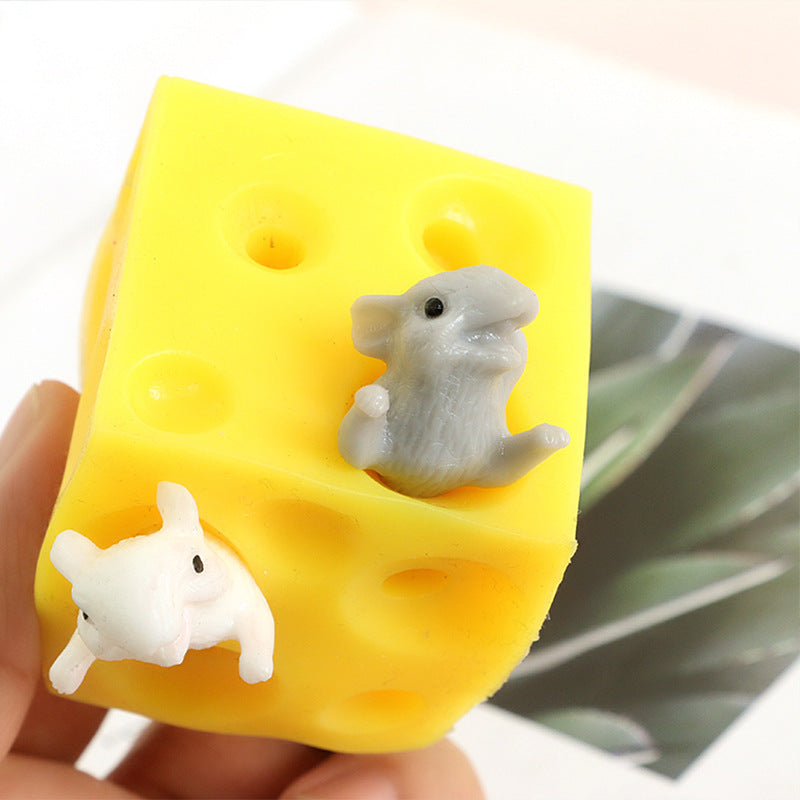 Realistic Cheese and Mouse Stress Relief Toy - Soft Silicone Squeeze Fidget for Sensory Play and Desktop Fun