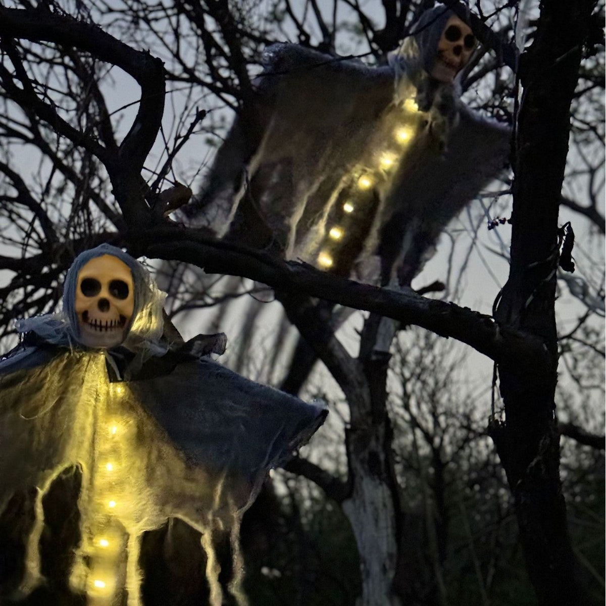 Spooky Hanging Ghost Door Curtain with Skulls - 40-inch Creepy Gauze Backdrop for Halloween Haunted House Decor and Gothic Party Props