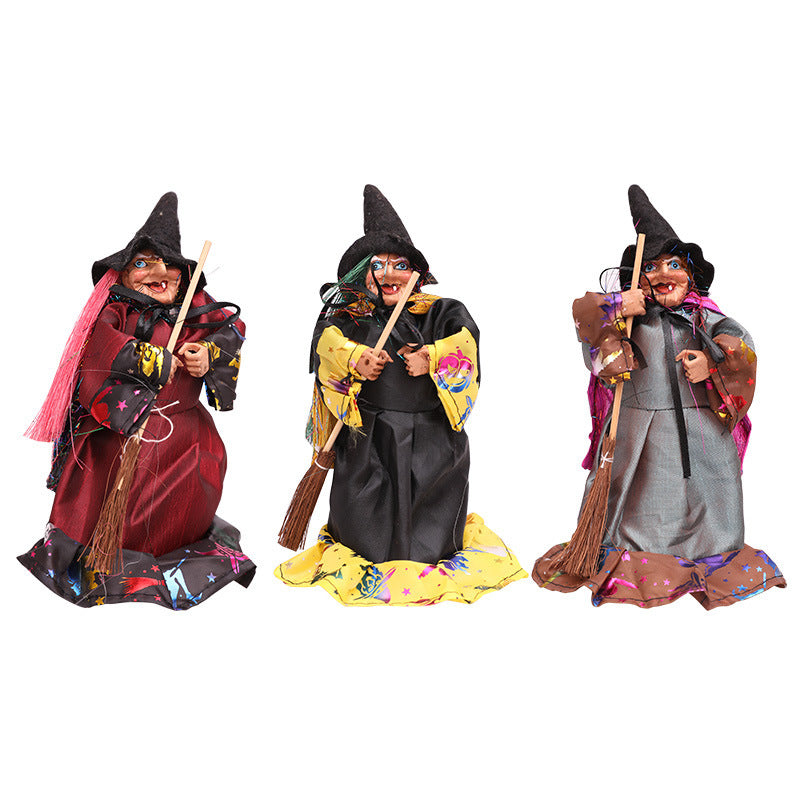 Mini Hanging Witch Doll with Broomstick - 8-inch Spooky Halloween Tree Ornament and Party Favor - Charming Gothic Horror Prop for Home Decor and Gift Bags