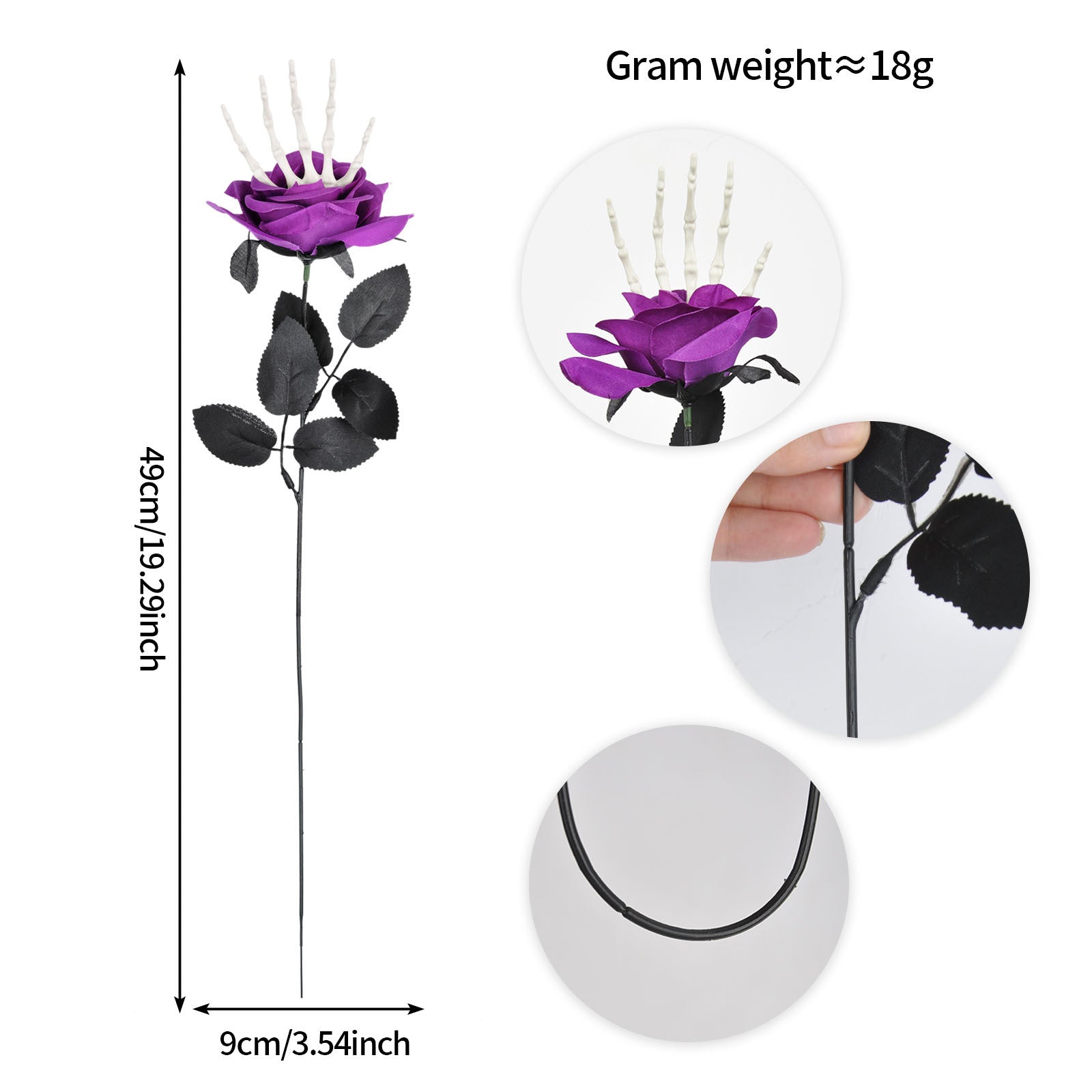 Artificial Halloween Floral Picks with Skulls and Spiders - 15-inch Gothic Rose Stems for Spooky Flower Arrangements and DIY Wreath Accents