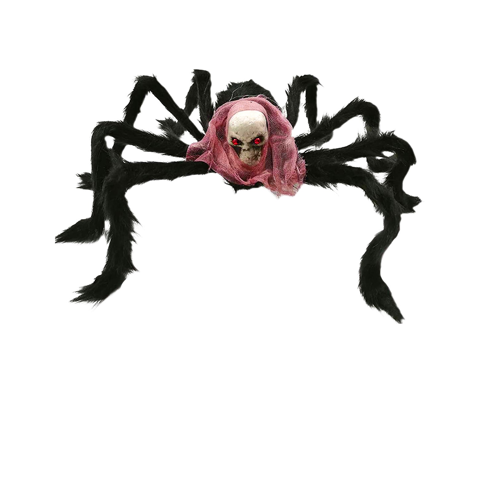 Giant Halloween Plush Spider with Realistic Skeleton Head - Posable Furry Monster Spider Prop - Spooky Haunted House Decor, Outdoor Yard Prank & Horror Party Supplies