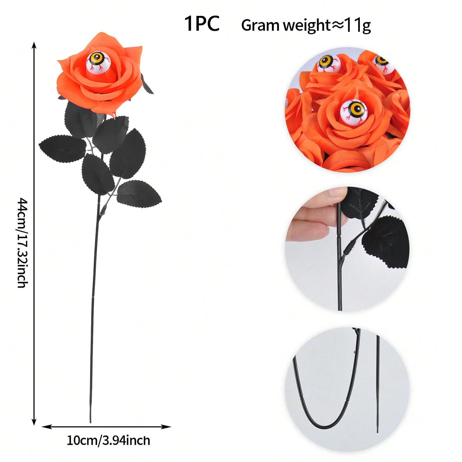 Artificial Halloween Floral Picks with Skulls and Spiders - 15-inch Gothic Rose Stems for Spooky Flower Arrangements and DIY Wreath Accents