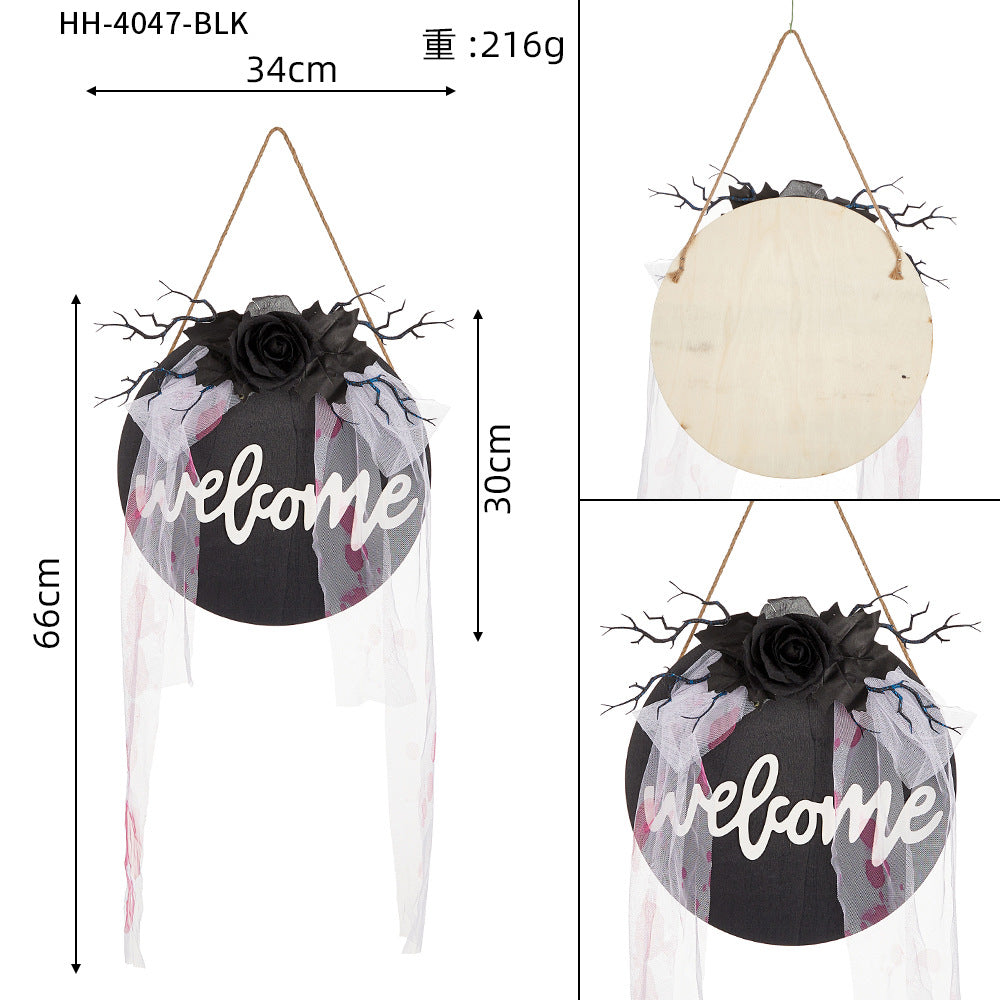 Spooky Skull Door Wreath - 16-inch Gothic Halloween Garland with Realistic Bone Accents - Horror-Themed Wall Decor for Haunted House Scenes and Party Entryways