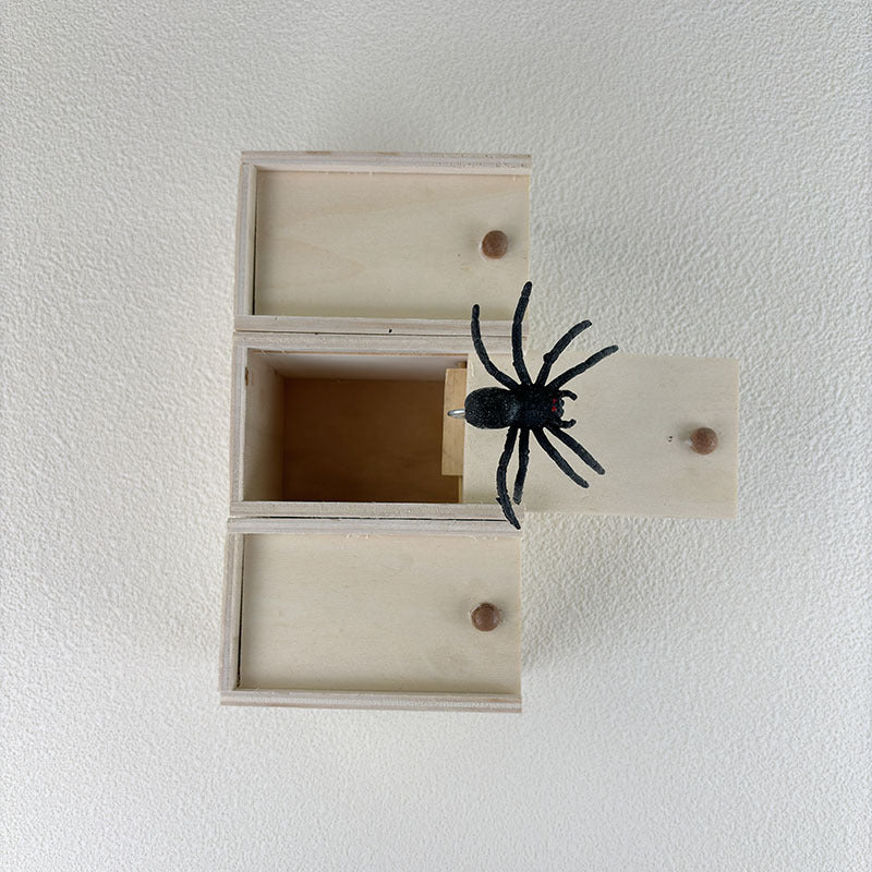 Handcrafted Wooden Spider Prank Box - Hilarious Surprise Jump Scare Toy for Parties and Practical Jokes
