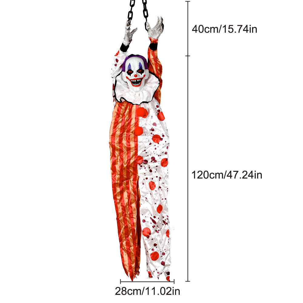 Animated Hanging Horror Clown Prop - Sound-Activated Shaking Clown with Glowing Eyes and Eerie Laughter - Spooky Haunted House Decoration and Halloween Prank Toy