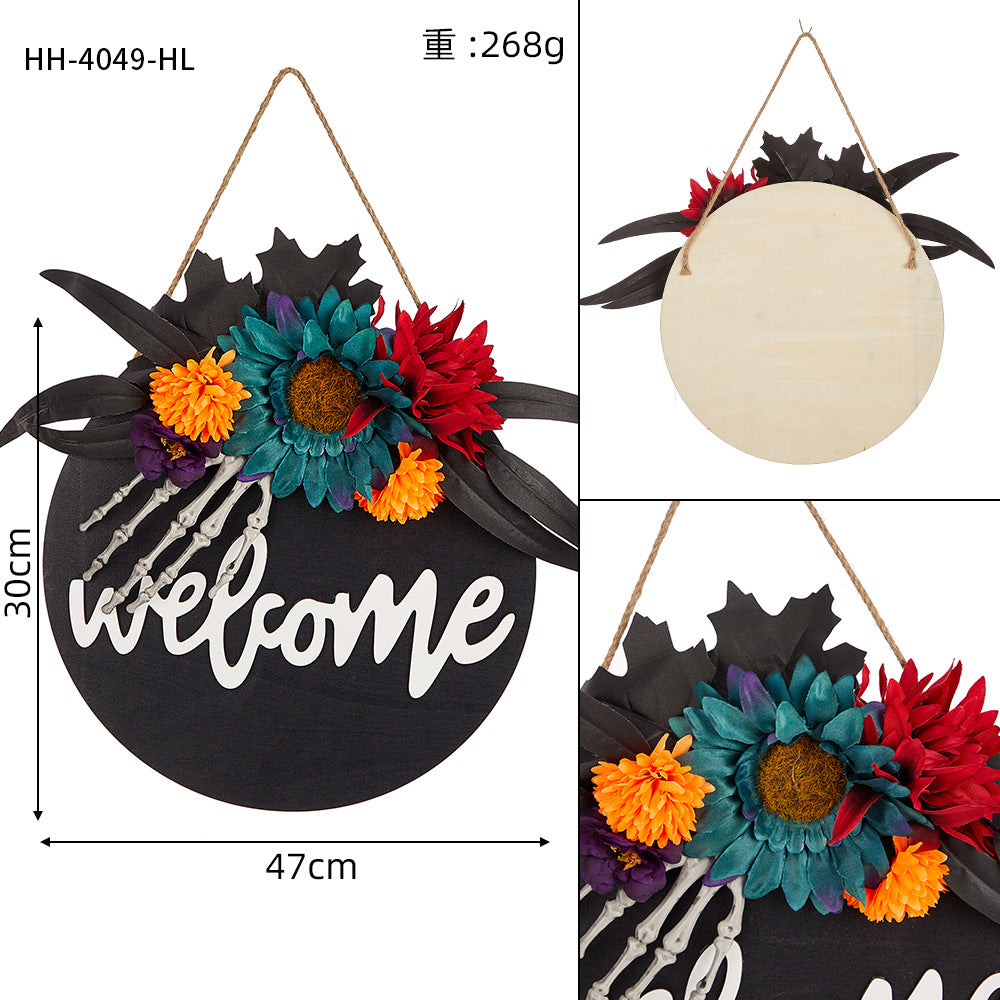 Spooky Skull Door Wreath - 16-inch Gothic Halloween Garland with Realistic Bone Accents - Horror-Themed Wall Decor for Haunted House Scenes and Party Entryways