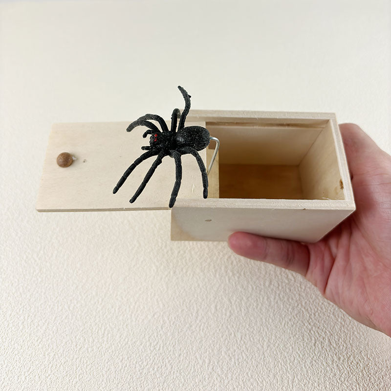 Handcrafted Wooden Spider Prank Box - Hilarious Surprise Jump Scare Toy for Parties and Practical Jokes