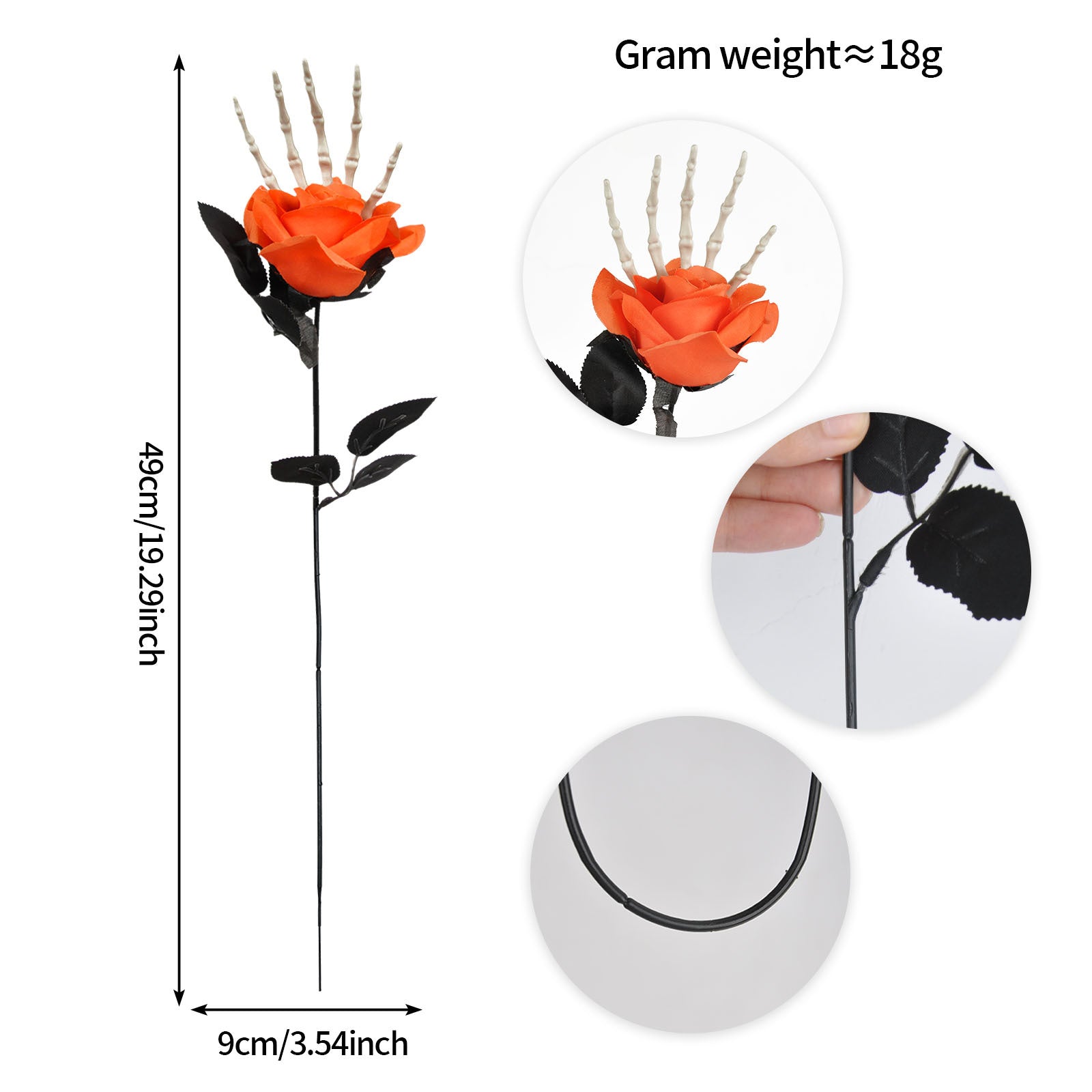 Artificial Halloween Floral Picks with Skulls and Spiders - 15-inch Gothic Rose Stems for Spooky Flower Arrangements and DIY Wreath Accents