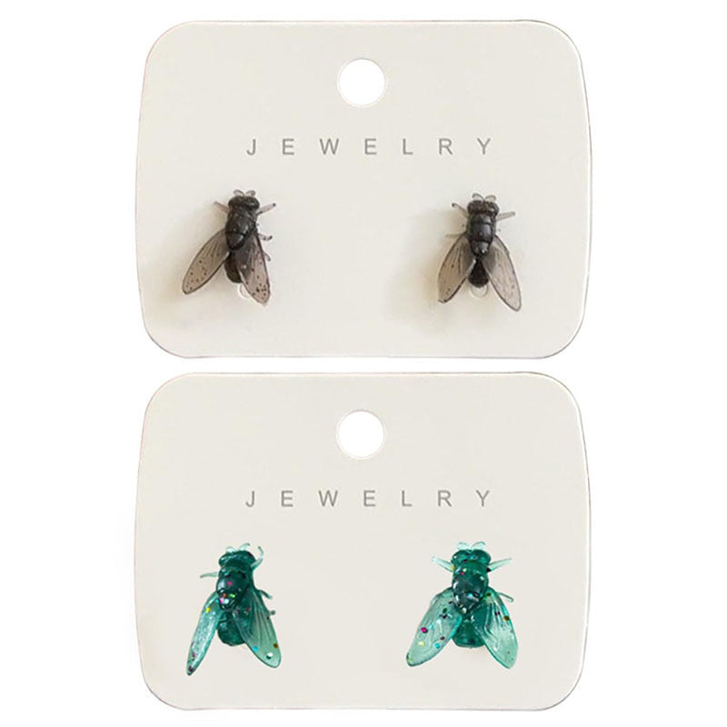 Realistic Housefly Drop Earrings - Unique Abstract Insect Jewelry & Fun Exaggerated Prank Gift for Her