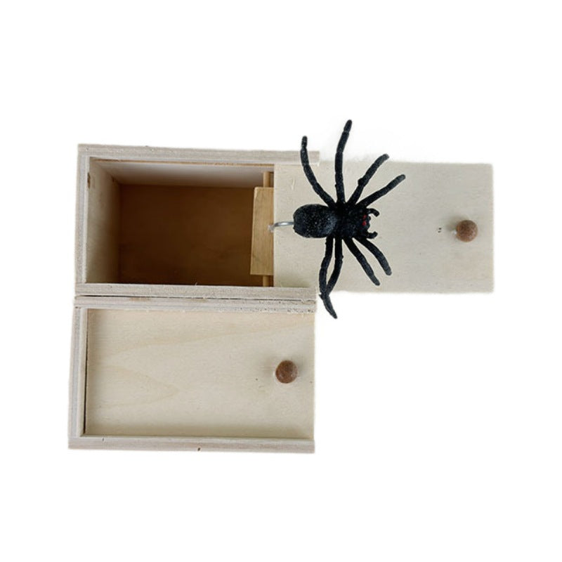 Handcrafted Wooden Spider Prank Box - Hilarious Surprise Jump Scare Toy for Parties and Practical Jokes