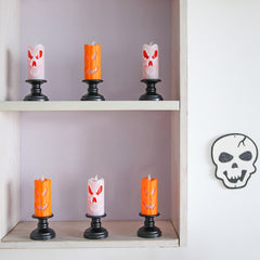 Halloween LED Skull & Pumpkin Candle Lamps - Battery-Operated Flameless Candlestick Props - Spooky Horror Tabletop Ornaments for Haunted House Decor and Gothic Party Atmosphere