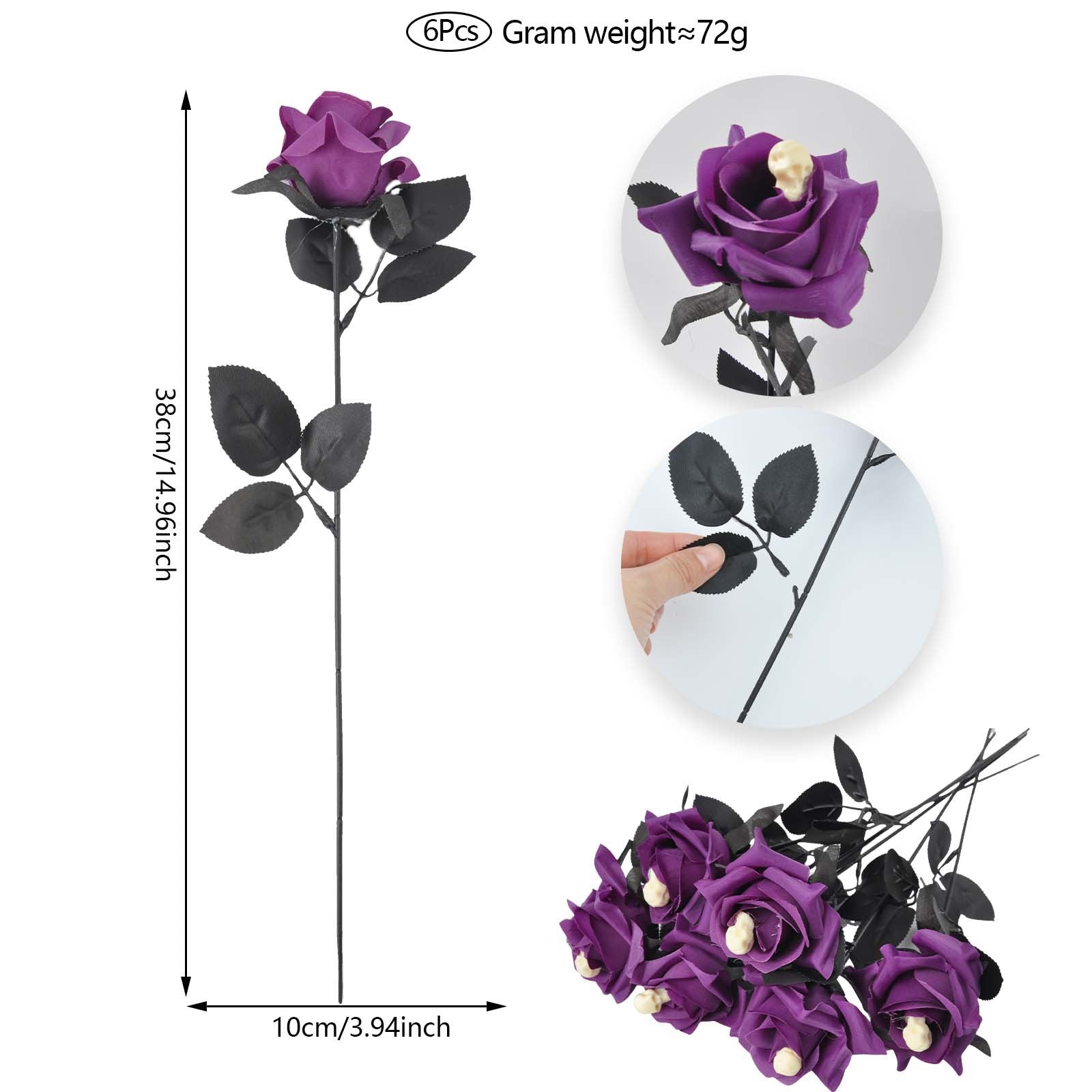 Artificial Halloween Floral Picks with Skulls and Spiders - 15-inch Gothic Rose Stems for Spooky Flower Arrangements and DIY Wreath Accents