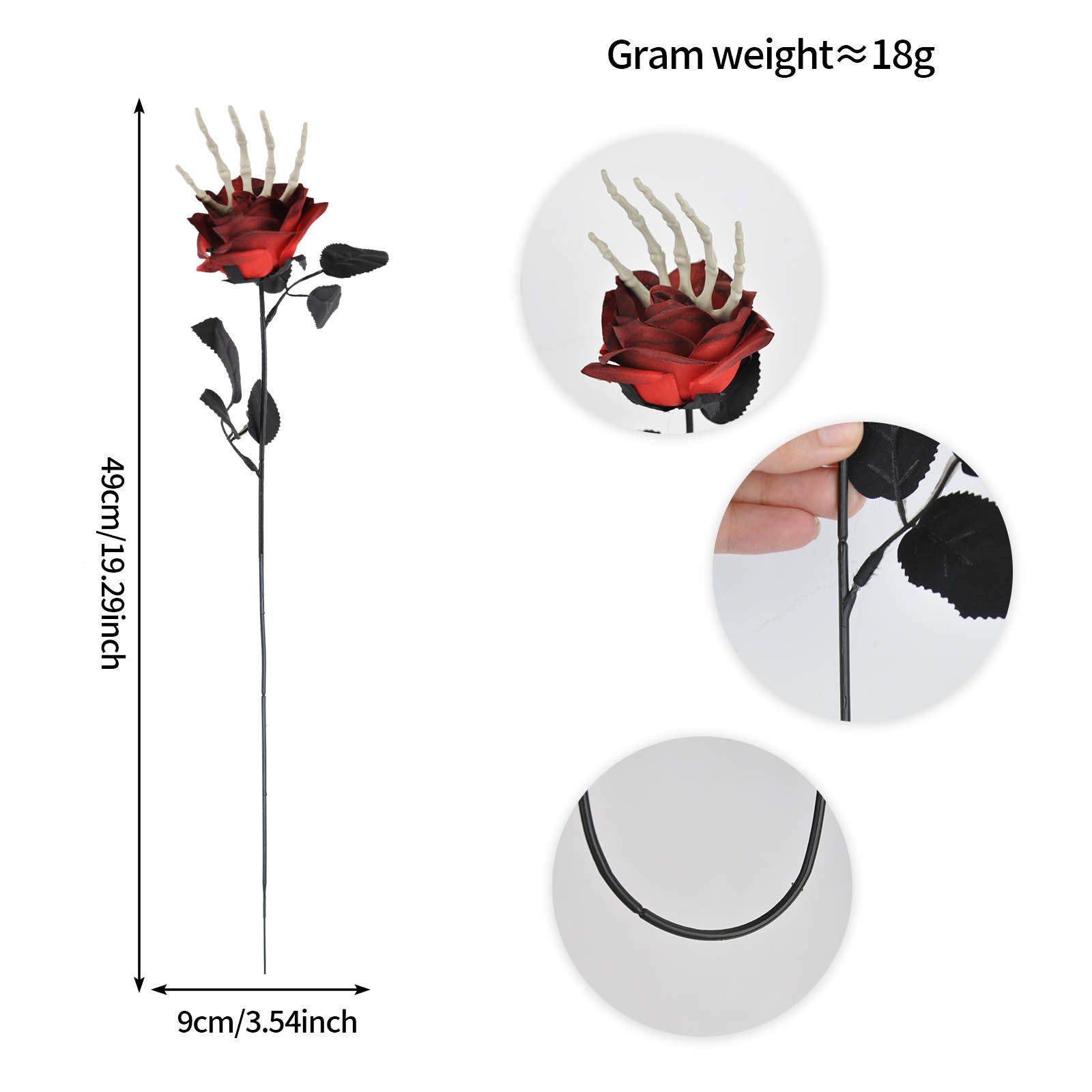 Artificial Halloween Floral Picks with Skulls and Spiders - 15-inch Gothic Rose Stems for Spooky Flower Arrangements and DIY Wreath Accents