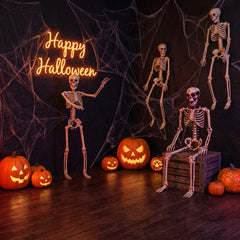 5.4-Foot Life-Size Posable Halloween Skeleton - 165cm Realistic Human Bone Model for Haunted House Decor, Graveyard Scenes, and Spooky Outdoor Party Displays