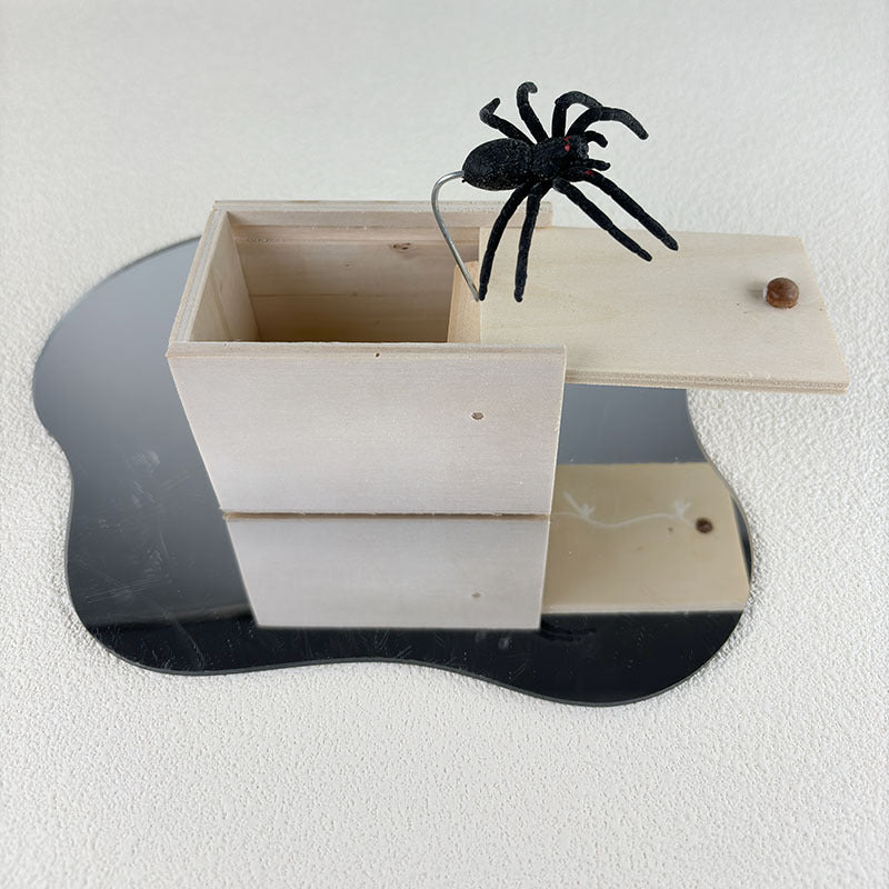 Handcrafted Wooden Spider Prank Box - Hilarious Surprise Jump Scare Toy for Parties and Practical Jokes