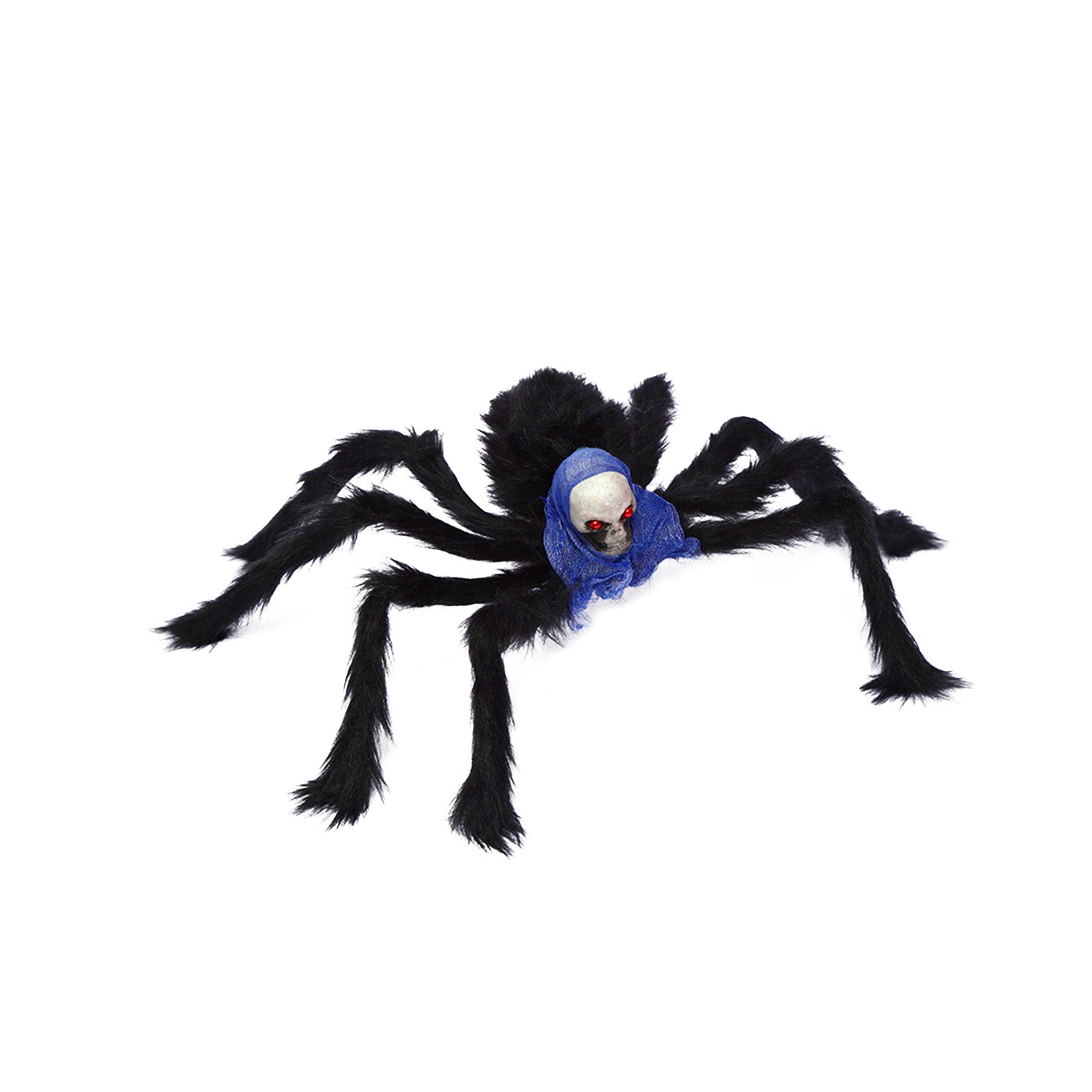 Giant Halloween Plush Spider with Realistic Skeleton Head - Posable Furry Monster Spider Prop - Spooky Haunted House Decor, Outdoor Yard Prank & Horror Party Supplies