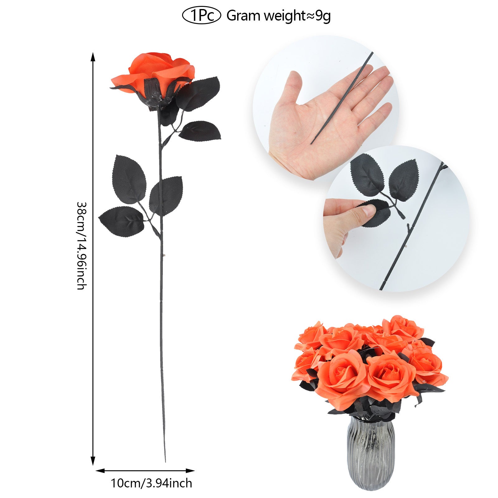 Artificial Halloween Floral Picks with Skulls and Spiders - 15-inch Gothic Rose Stems for Spooky Flower Arrangements and DIY Wreath Accents