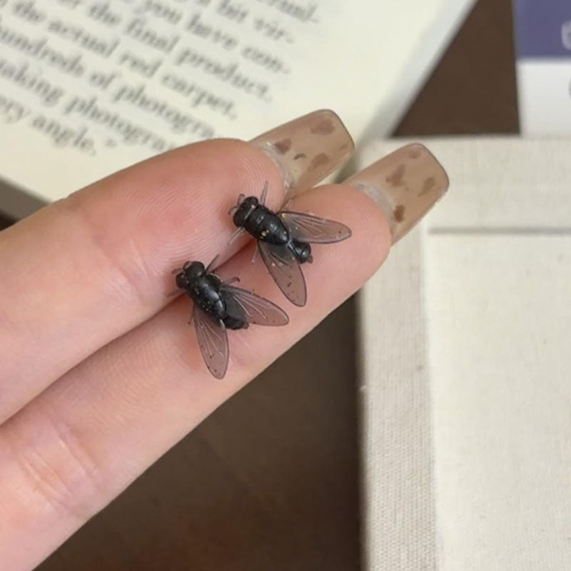 Realistic Housefly Drop Earrings - Unique Abstract Insect Jewelry & Fun Exaggerated Prank Gift for Her