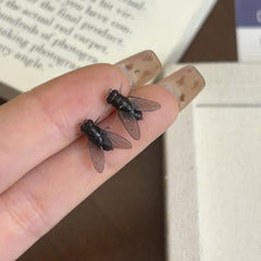 Realistic Housefly Drop Earrings - Unique Abstract Insect Jewelry & Fun Exaggerated Prank Gift for Her