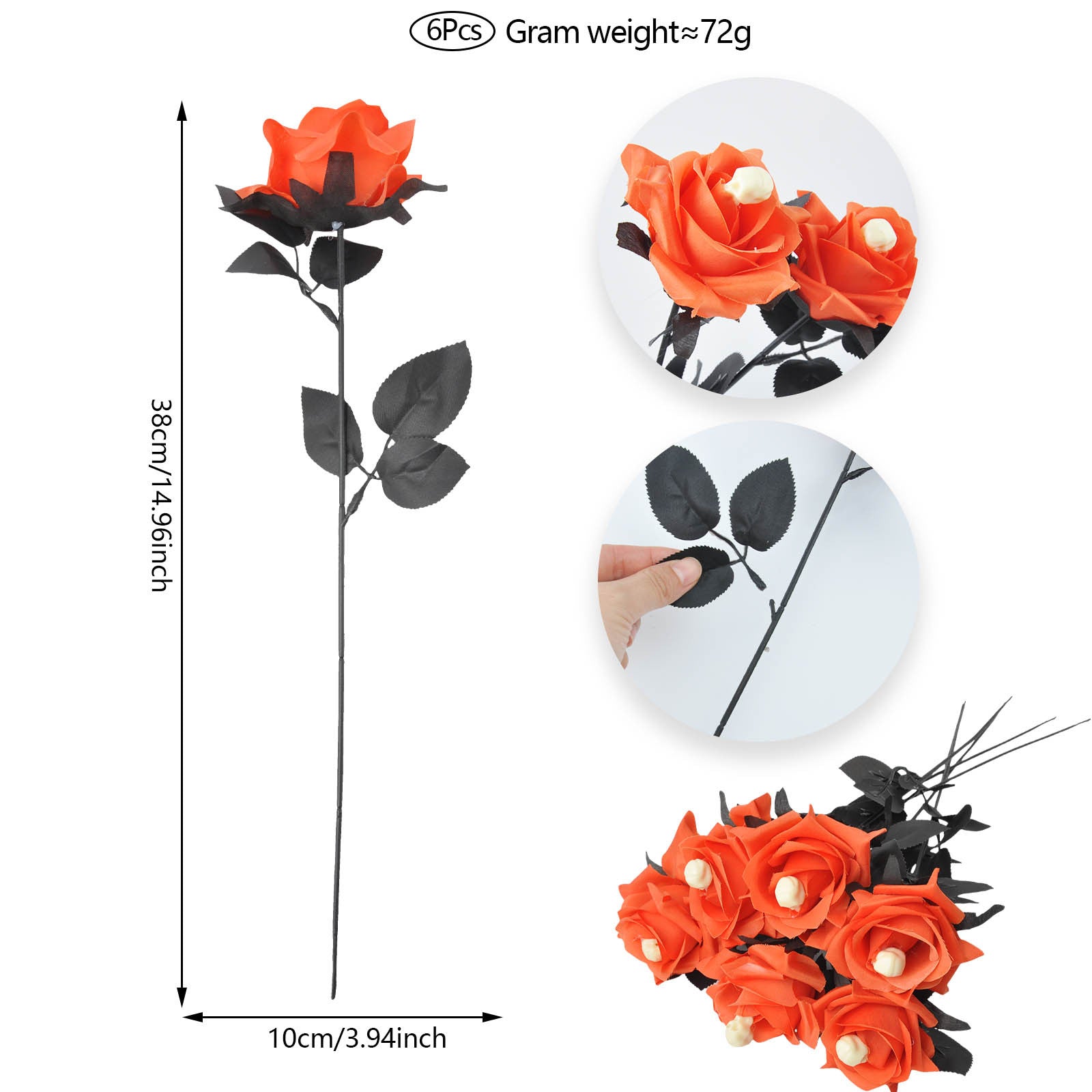 Artificial Halloween Floral Picks with Skulls and Spiders - 15-inch Gothic Rose Stems for Spooky Flower Arrangements and DIY Wreath Accents