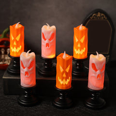 Halloween LED Skull & Pumpkin Candle Lamps - Battery-Operated Flameless Candlestick Props - Spooky Horror Tabletop Ornaments for Haunted House Decor and Gothic Party Atmosphere