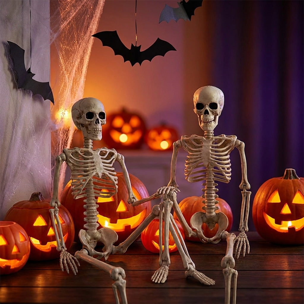 5.4-Foot Life-Size Posable Halloween Skeleton - 165cm Realistic Human Bone Model for Haunted House Decor, Graveyard Scenes, and Spooky Outdoor Party Displays